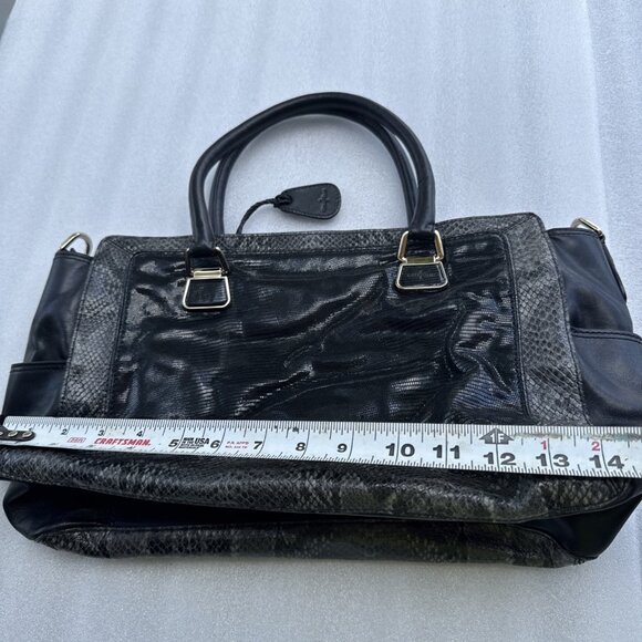 Cole Haan Black Leather & Snakeskin Tote Bag With Gold Hardware & Red Lining - Picture 8 of 10